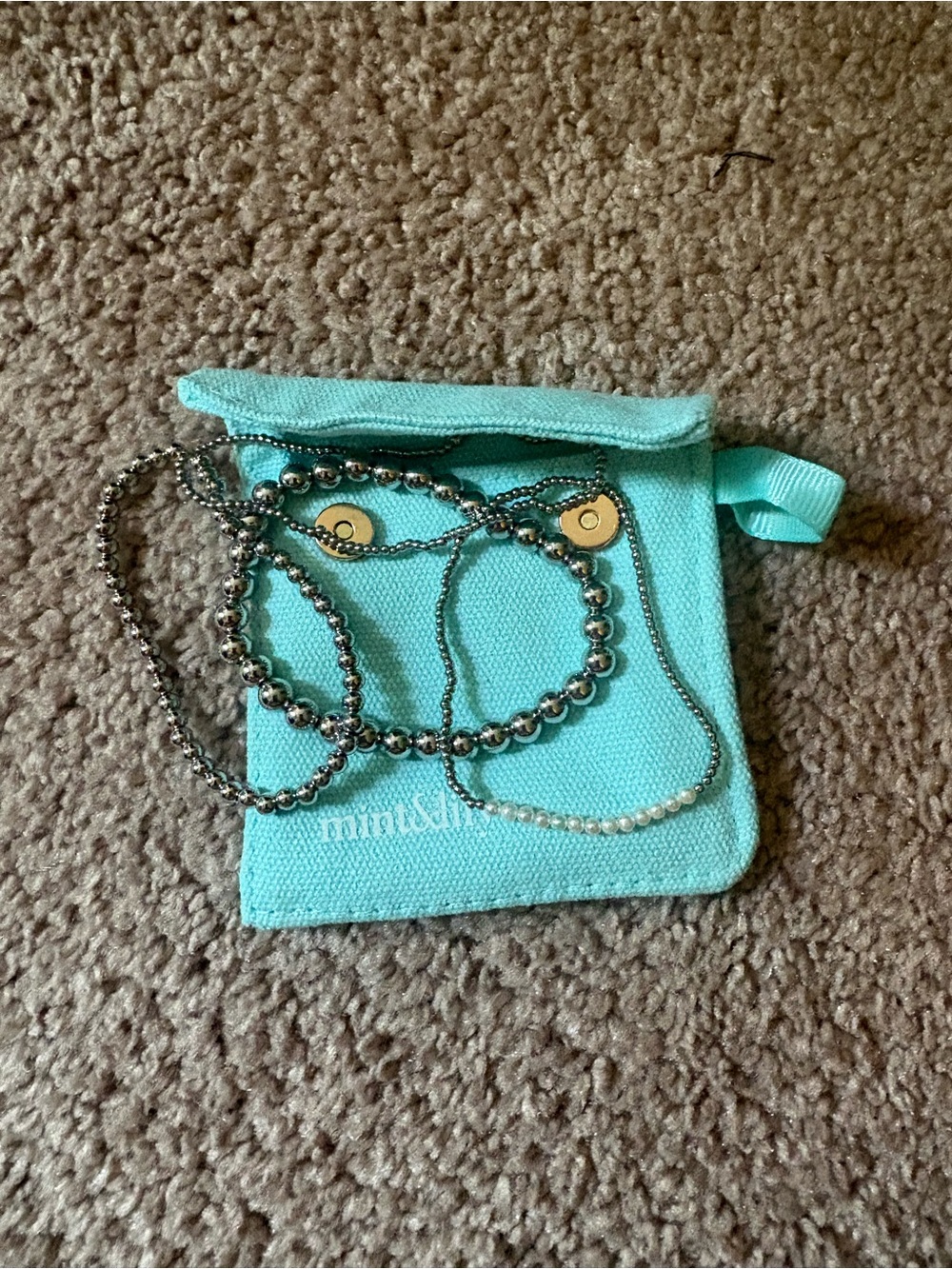 Mint and Lily silver beaded bracelet set